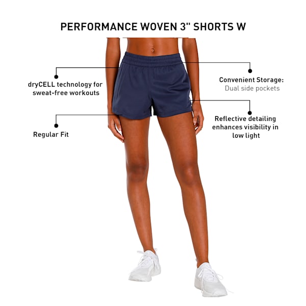 Performance Woven 3" Women's Training Shorts, Peacoat, extralarge-IND